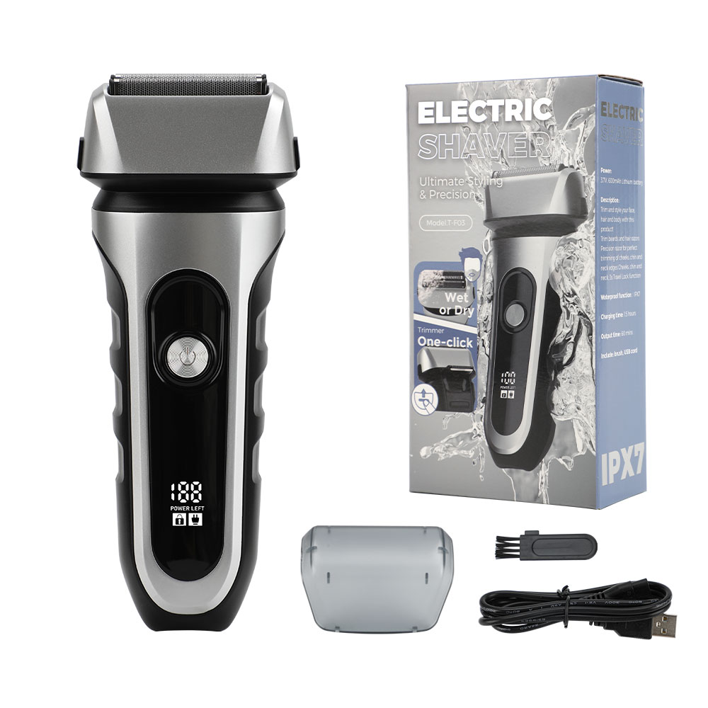 IPX7 Waterproof Rotary Shaver with Smart Digital Display Electric Razor with 3 Floating Foil Blades