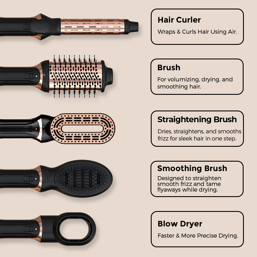 NEWEST 5IN1 MULTI STYLER HAIR TOOL NEGATIVE ION HAIR DRYER BLOW STRAIGHTENER CURLER SET HOT AIR BRUSH COMB