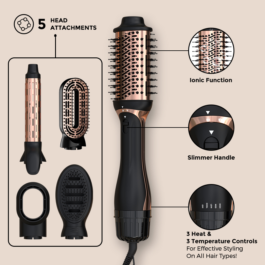 NEWEST 5IN1 MULTI STYLER HAIR TOOL NEGATIVE ION HAIR DRYER BLOW STRAIGHTENER CURLER SET HOT AIR BRUSH COMB