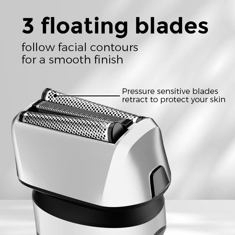 IPX7 Waterproof Rotary Shaver with Smart Digital Display Electric Razor with 3 Floating Foil Blades