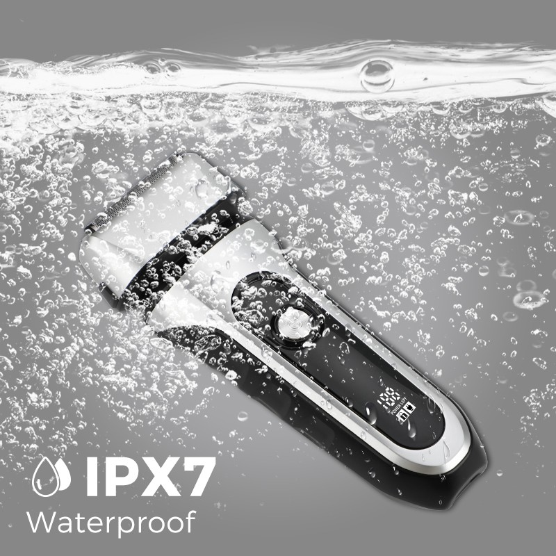 IPX7 Waterproof Rotary Shaver with Smart Digital Display Electric Razor with 3 Floating Foil Blades